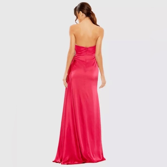 Mac Duggal Strapless Ruched Embellished Gem Gown Hot Pink Dress Size 10 - Picture 3 of 13